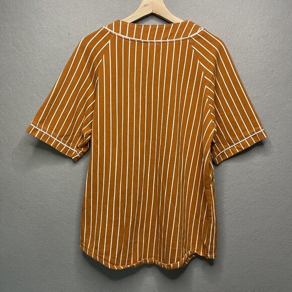 Urban Outfitters Orange & White Baseball Striped Button-Up Short-Sleeve Top M - Picture 4 of 5